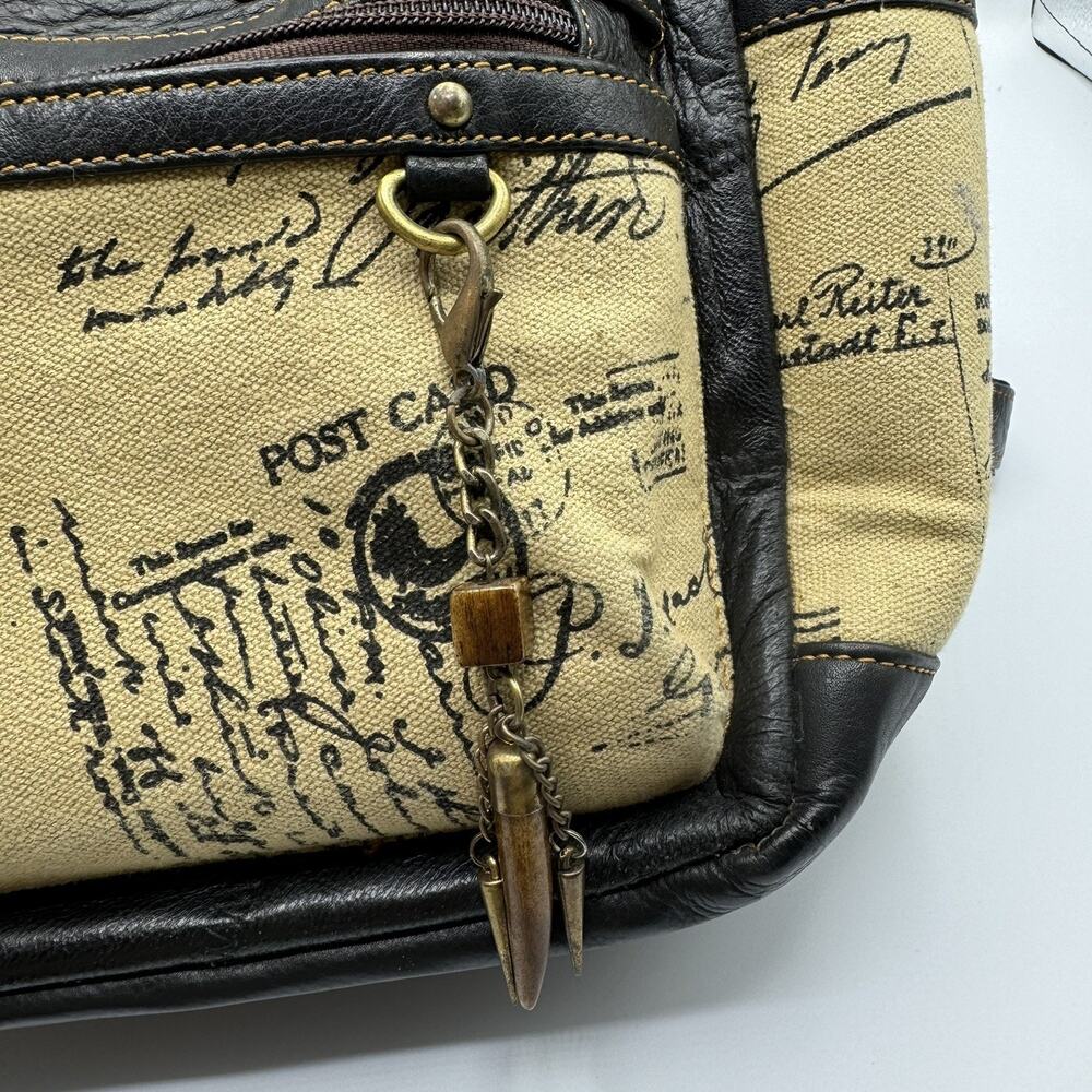 Vaan & Co Travel Mini Backpack Leather Canvas Map Print - Picture 3 of 11